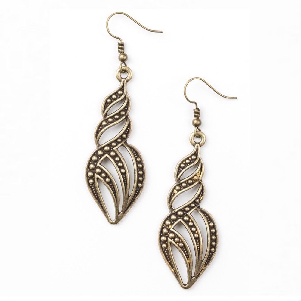 Brass Earring NWT - Ribbon Swirl - Fishhook Finish - Paparazzi Jewelry